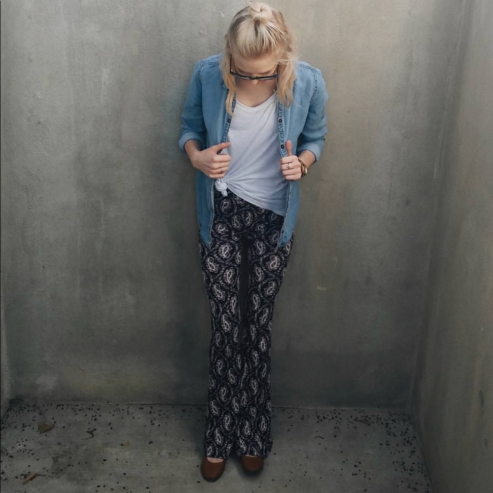 Paisley Print Tight Flare Leg Pants Boho Chic